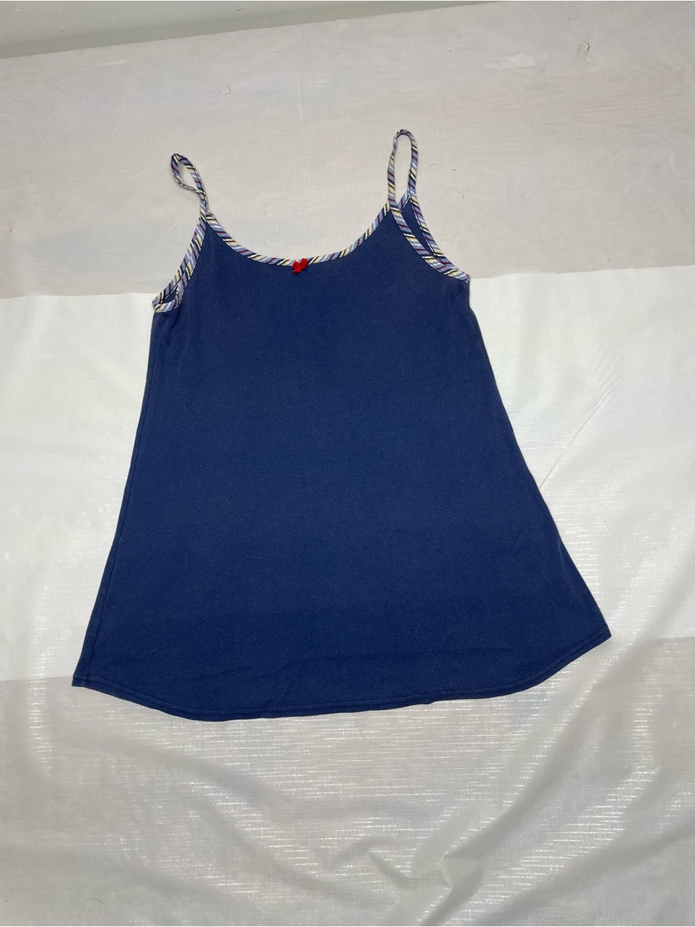 Navy Spaghetti-Strap Nightgown with Striped Trim Sz:Medium